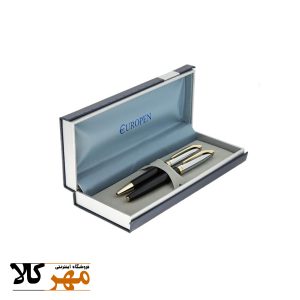 قلم ست خودکار و خودنویس نیمه کروم مشکی مات گیره زرد EUROPEN مدل RING